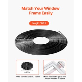 VEVOR Window Screen Spline, 100 ft x 0.125 in Window Screen Retainer Spline, PVC Window and Door Screen Spline, Hollow Serrated Screen Holder Spline, for Window Door Screen Repair and Replacement