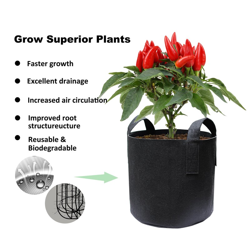 Gardzen 10-Pack 15 Gallon Grow Bags, Aeration Fabric Pots with