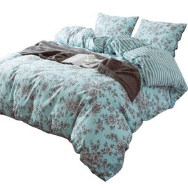 3-Piece Cotton Duvet Cover Set. 100% Cotton Percale Fabric. Real Reversible Design. Pre-Washed Printed Fabrics. Soft and Easy Care. Modern Farmhouse Style. (Green, Queen Set)