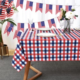 Essifunia 4th of July Checkered Tablecloth Fabric - Rectangle 58x84 Inch Classic Gingham Patriotic Party Table Cloth for Indoor/Outdoor Use - Independence Day Memorial Day Washable Table Cover