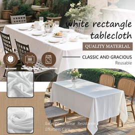 12 Pack White Tablecloths for Rectangle Tables, 60 x 126 Inch Rectangle 10 Feet Table Cloth - Stain and Wrinkle Resistant Washable Polyester Table Cover for Dining Tables