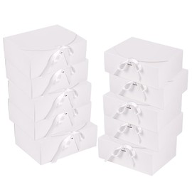 10 Pack Gift Boxes with Ribbon 10x7.5x3.5 Inch - Cardstock Wedding Favor Boxes for Bridesmaid Proposals, Birthday & Holiday Gift Packaging (White)