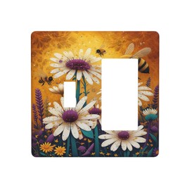Beautiful Floral Bee Daisies Flower Outlet Covers 1 Toggle 1 Rocker Combination Electrical Switch Plates Light Switch Cover Plate Decorative Wall Plate for Bedroom living Room Decor