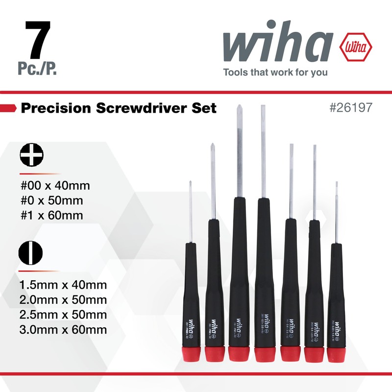 Wiha 26197 7 Piece Precision Slotted and Phillips Screwdriver Set