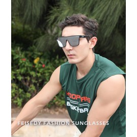 FEISEDY Fashion Flat Top Sunglasses Trendy Oversized Square Shades Women Men UV400 B2996