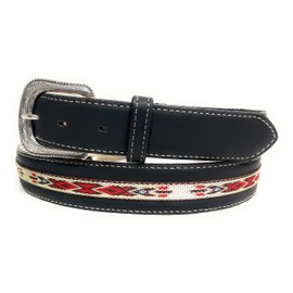 Men's Genuine Leather Western Style Belt, Suede Leather Cowboy Rodeo Belt (Black, 32)