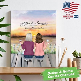 Gossby Custom Mom Wrapepd Canvas - Custom Gift for Mom from Daughter with Design, Name - Mother Daughter Art Gift - Mothers Day, Christmas, Birthday Mom Gift - Mother Daughter Forever Linked Together