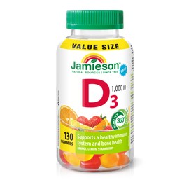 Jamieson Vitamin D3 1,000 IU Gummies - Orange, Strawberry, Lemon Flavour, 130 Gummies