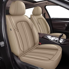 DISUTOGO 2 Front Seat Covers for GMC Terrain 2010-2024 2025 Faux Leather Car Seat Cover Waterproof Automotive Seat Cushion Protectors Compatible Airbag (2 Seats, Beige)