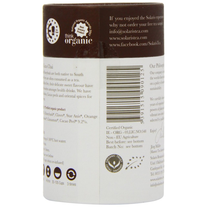 Solaris Tea Organic Loose Whole Leaf Rooibos Cacao Chai 50