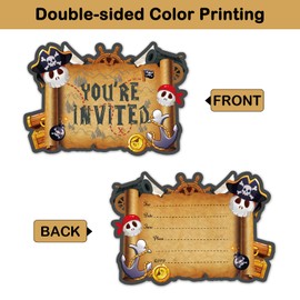REWIDPARTY Pirate Birthday Invitations with Envelopes & Stickers（Set of 15） Treasure Map Shaped Fill-in Invitations Pirate Theme Birthday Party Invites Pirate Birthday Party Supplies Favors for Kids