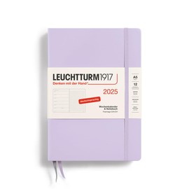LEUCHTTURM1917 370536 Weekly Calendar & Notebook 2025, Medium A5 Hardcover - 12-Month Planner, 80 g, Dotted - Lilac