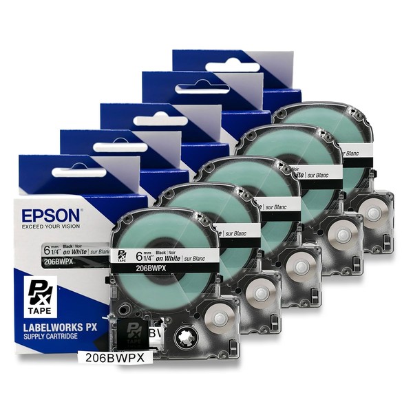 Epson LABELWORKS 206BWPX-5PK Genuine PET (Polyester) Tape Cartridge - 5