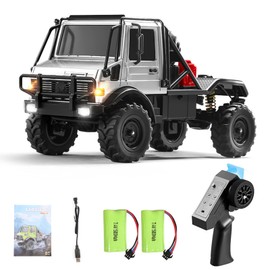 Authticar RC Truck, MN333 1:18 Scale RC Unimog Semi-Truck, 4WD Rock Crawler, Alloy Body, Portal Axles, 2-Speed Transmission, Full LED Lights, RTR Off-Road Crawler for Hobbyists (Silver)