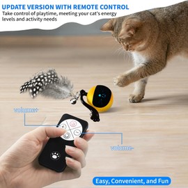 snoslme Interactive Cat Toy Ball with Remote Control, Automatic Moving & Rolling Cat Feather Toy, USB Rechargeable, Motion Activated Remote Control Cat Toy for Indoor Cats (Yellow)