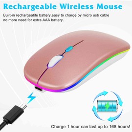 UrbanX 2.4GHz & Bluetooth Mouse, Rechargeable Wireless Mouse for LG K51S Bluetooth Wireless Mouse for Laptop/PC/Mac/Computer/Tablet/Android RGB LED Rose Gold