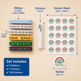 Teacher Appreciation Ribbon 6 Rolls with Stickers & Scissors