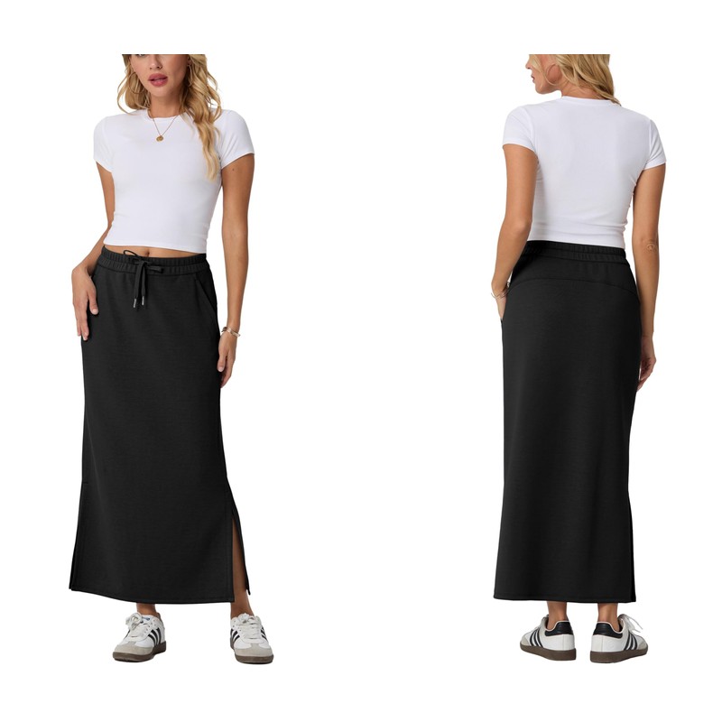 GRECERELLE Womens Summer Maxi Skirts Anti-Wrinkle Casual High Waisted Adjustable