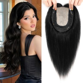 OLLAVO Hair Toppers for Women Real Human Hair, 360° 3D Toppers Pieces for Women with Thinning Crown Side Bangs 14 Inch Upgrade Big Basement (Black, 14 Inch Side Bangs)