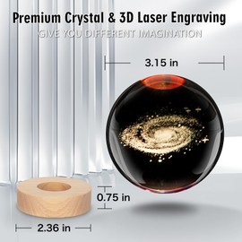 ZQAOFKC Large 3D Galactic System Crystal Ball Lamp, 3.15 inch Crystal Lamp 7 Color Changing Night Light with Wooden Base for Bedroom Decor, Clear Glass Ball Light, Science Gifts for Adults Kids