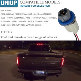 Umiup Rear License Plate Light Lamp Bulb Socket Connector Wiring Pigtail Harness Kit for Ford F-150 2004-2021 Ranger 1998-2011 Explorer 2006-2010 F81Z-13411-AA 1U2Z-14S411-BEA AL8Z-13411-B, 2 Set