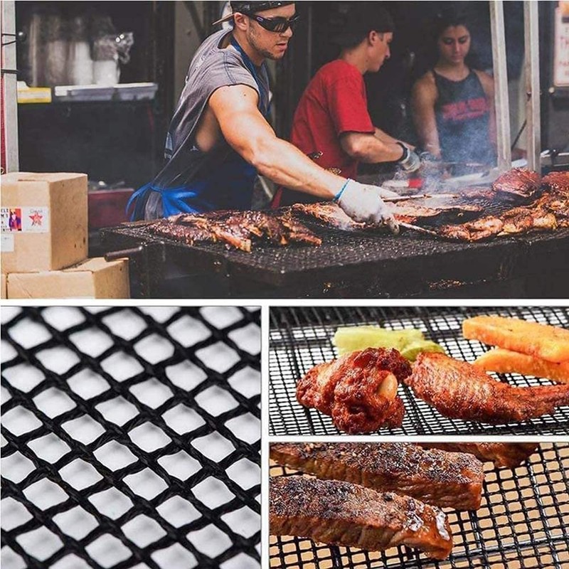 WholeFire BBQ Grill Mesh Mat Set, 3PCS Non-Stick Reusable Grill