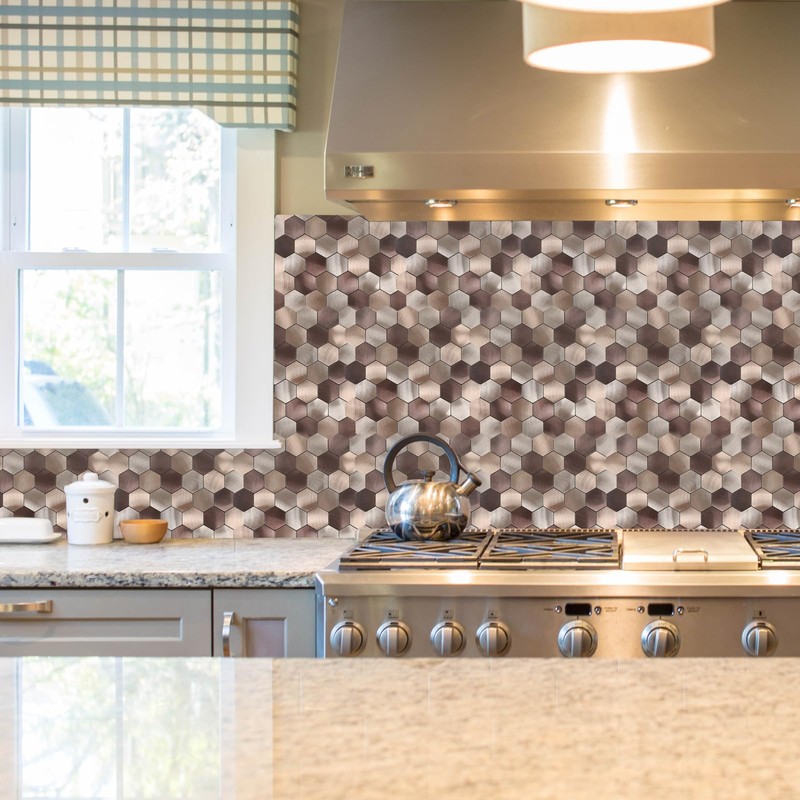 Miscasa Hexagon Peel and Stick Backsplah Tile, Brown Self Adhesive