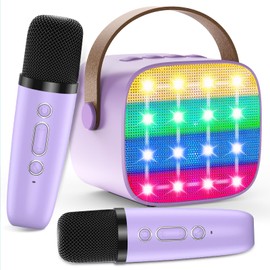 LED Karaoke Maschine mit 2 Mikrofonen, Mini Karaoke Anlage mit 7 Stimmeffekten, tragbare Bluetooth Karaoke Lautsprecher für Kinder & Erwachsene, Perfekt für Partys und Familientreffen