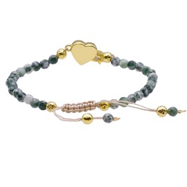 Nupuyai Women's Yoga Bracelet Jewellery Sparkling Crystal Heart with Stone Beads Bracelet for Chakra Healing and Meditation, Stone Metal, Green Jasper
