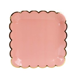 Geeklife Pastel Orange Paper Plates,9 in Square Gold Party Paper Plates,20 Pcs Decorative Tableware for Birthday Parties, Baby Showers, Grad Parties, Weddings, and Life Celebrations