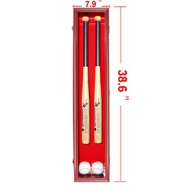 NRZSSN 2 Baseball Bat Display Case Wall Mount - Vertical/Horizontal Cherry Wood Frame w/ 98% UV Protection & Lock | Acrylic Door Shadow Box for 2 Bats