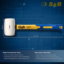 S&R Rubber Mallet White, 45 mm Diameter, with Fiberglass Handle, Head Weight 230 g