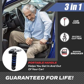 3 in 1 Car Assist Handle for Elderly, Portable Vehicle Support Handle, Auto Cane Grab Bar with Seatbelt Cutter, Window Breaker for Car, Gifts for The Elderly