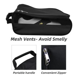 Golf Shoe Bags. Portable Carrier Bags, Outdoor Travel Zippered. Waterproof&Breathable. Men and Women. Black