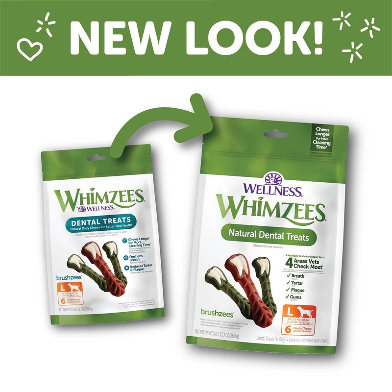 Whimzees Wellness Brushzees Dog Dental Treats, Natural Chews, Large Size