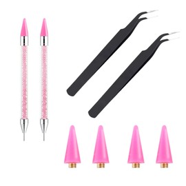 8 Pcs Kit Rhinestone Picker Tool & Pen | Dual-Ended Nail Art Applicator with 4 Wax Tips +2 Tweezer | 2 Rhinestone Pick-Up, Dotting Wax Pen for DIY Manicure, Craft Gem Setting