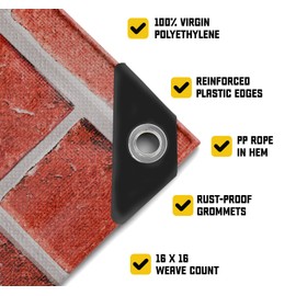 Core Tarps Extreme Heavy Duty 20 Mil Tarp Cover, Waterproof, UV Resistant, Rip and Tear Proof, Poly Tarpaulin with Reinforced Edges for Roof, Camping, Patio, Pool, Boat (Bricks/Black 12′ X 16′)