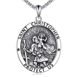 SHEAISRS St Christopher Necklace for Men Women Sterling Silver Patron Saint Medals Protection Jewelry for Men