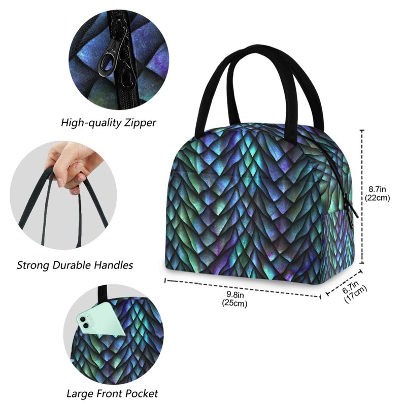 ZzWwR 3d Magic Dragon Scales Reusable Lunch Tote Bag with