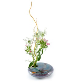 Georgetown Pottery Small Round Ikebana Flower Vase, Dark Purple Zen