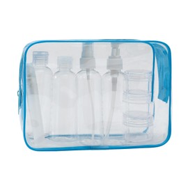 MOCOCITO Toiletry Bag Women & Men Clear Toiletry Bag Travel Bottles for Toiletries 100ml Travel Bottles Toiletry Bag Set with 8 Bottles(max.3.4oz/100ml) Approved by EU & UK Hand Luggage Rules-Blue