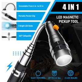 Telescoping Magnet Pickup Tool with 3 LED Magnetic Flashlight, Christmas Stocking Stuffers for Men Adults, Cool Gadgets Birthday Gifts for Men, Dad, Husband, Boyfriend