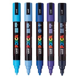 posca Paint Art Markers, Set of 5 5M Medium Markers with Reversible Tips, Blue Collection
