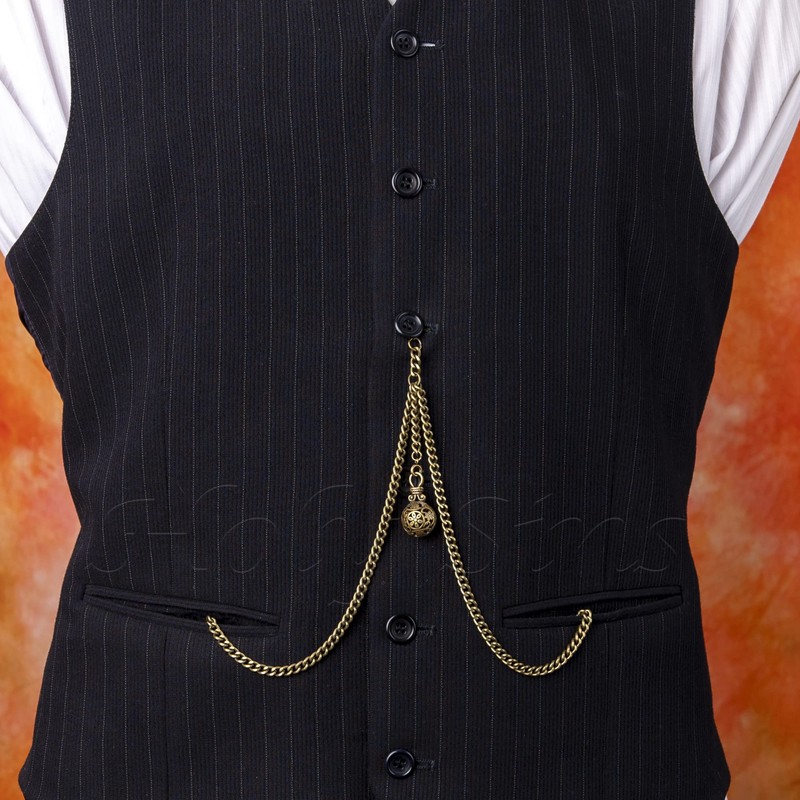 Bronze Colour Double Albert Pocket Watch Chain With Hollow Pendant