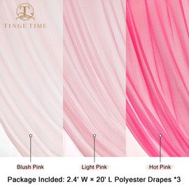 TINGE TIME 3 Panels Wedding Arch Draping Fabric, 30" x 20ft Hot Pink Chiffon Fabric Drapery Sheer Backdrop Curtain for Wedding Ceremony Party Decoration,Wedding Arch Drapes for Wedding Ceremony