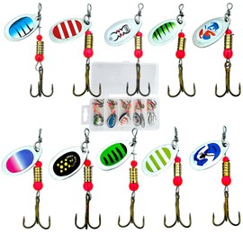 10pc Bass Trout Spinner Bait Spinnerbait - Fishing Tackle Box Kit Crappie Pike Salmon Freshwater Saltwater Metal Hard Swimbait Blades Walleye Tail Pesca