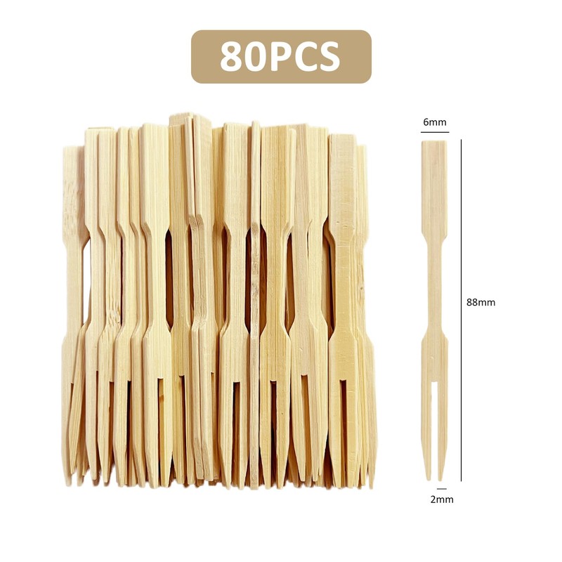 TAFACE 80pcs 90mm x 6mm x 3mm Fruit Forks Bamboo