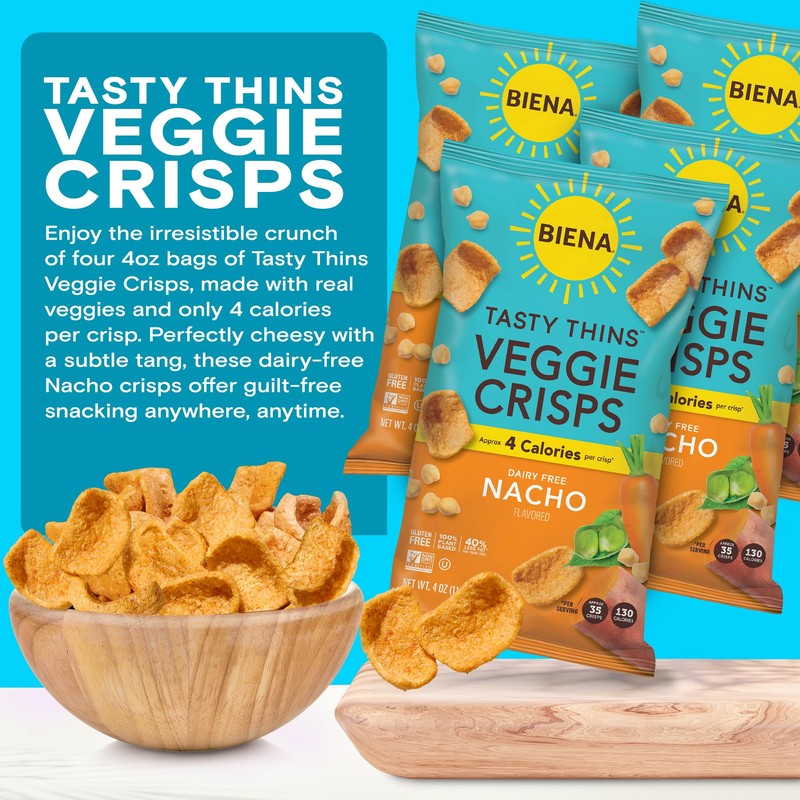 BIENA Tasty Thins Veggie Crisps - Low Calorie Veggie Chips