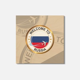 Unbranded Russia Travel Welcome Label 4'' X 4'' Square Wooden Coaster