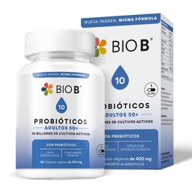 Bio B | Probióticos Adultos 50+ con 10 billones UFC y cepas especializadas + prebióticos | 30 cápsulas veganas